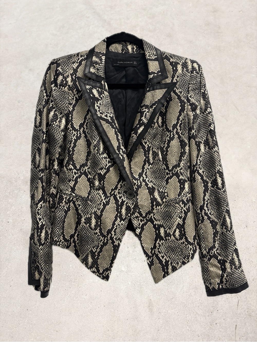 100% Silk/ Genuine Leather Animal-Print Blazer